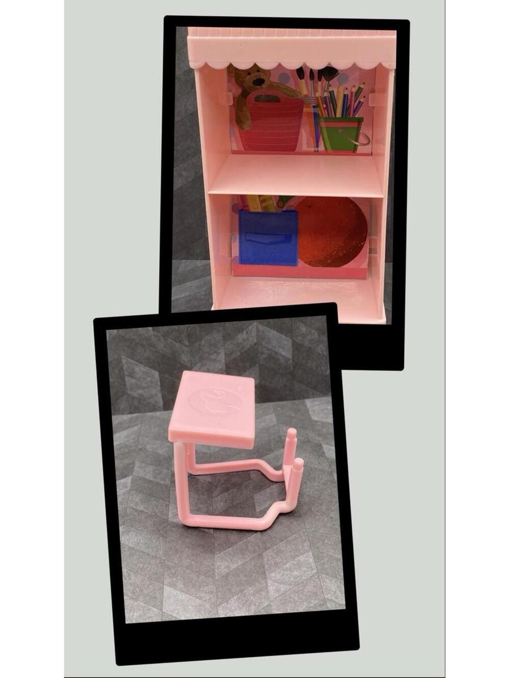 Vintage Barbie Bookshelf Pink( Barbie Logo)and Student Desk/chair